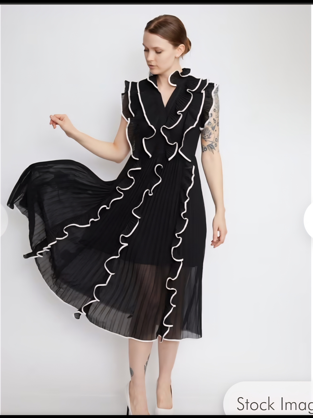 Kate Hewko Ruffle-Trim Pleated Midi Dress